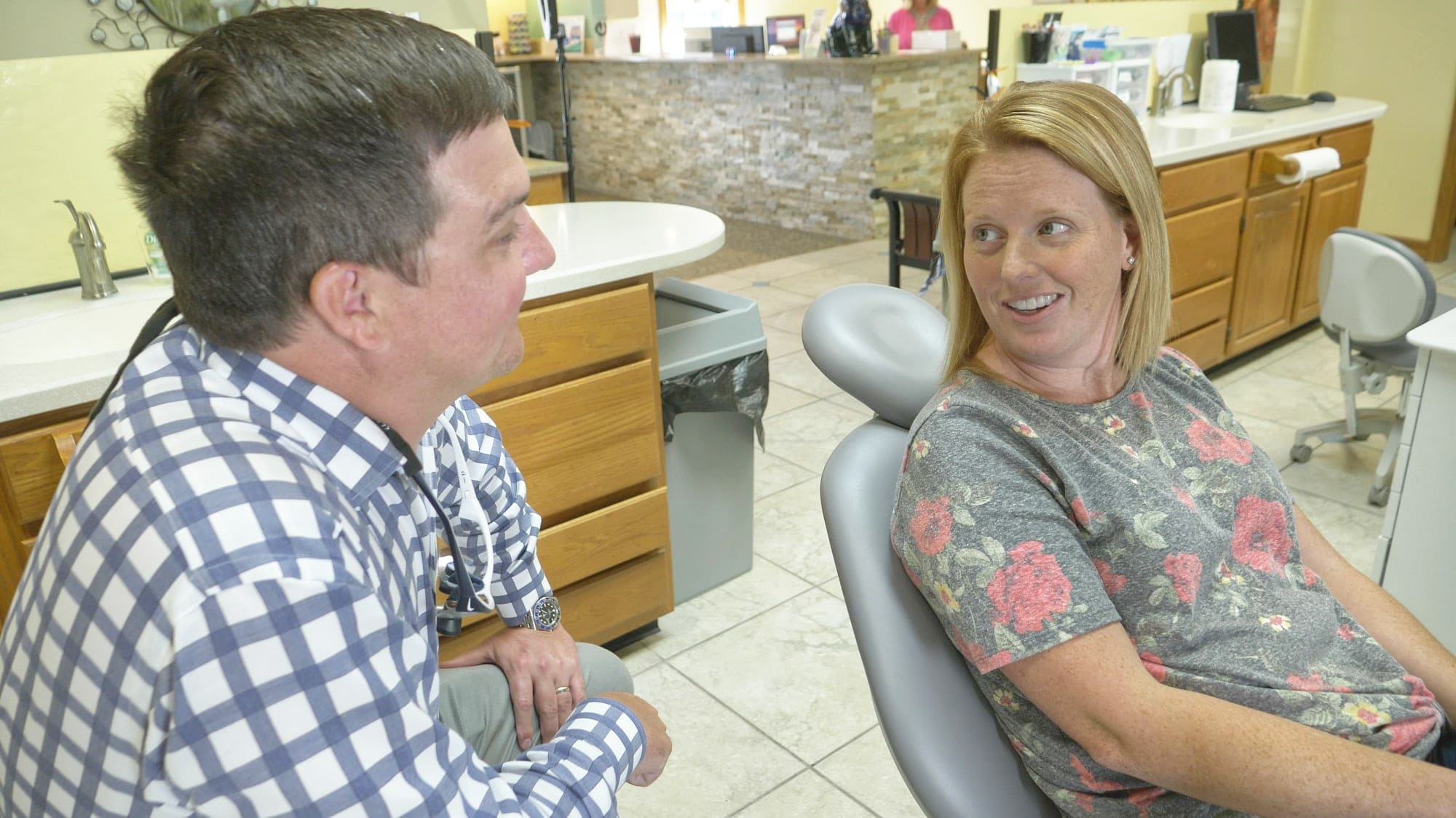 Dr. Westfall talking to a patient